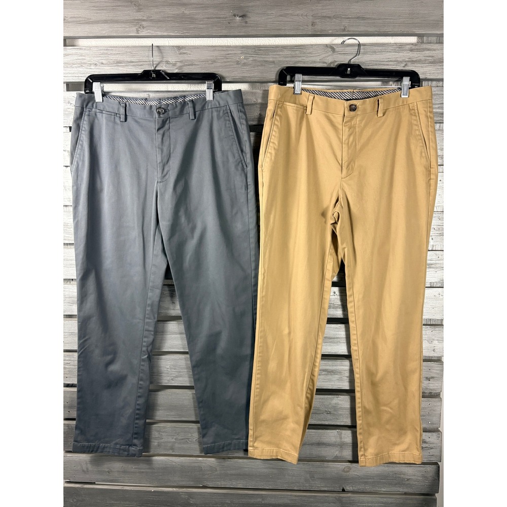 Jos A Bank Reserve Chino Pants Lot of 2 Men 35/34 x 30 Gray Khaki Stretch Cotton